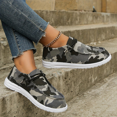 Army Camouflage Women's Canvas Shoes - Comfortable Low Top Walking Loafers with Round Toe