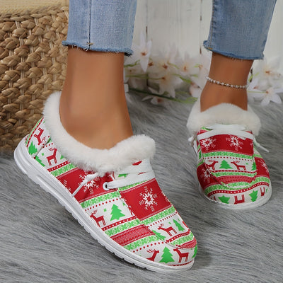 Winter Wonderland: Women's Christmas Style Plush Lined Canvas Shoes