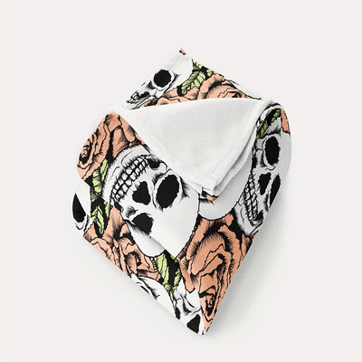 Halloween Skull Flower Print Flannel Blanket: Soft and Warm Multi-Purpose Gift for All Seasons