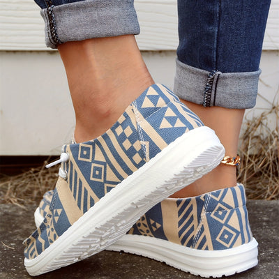 Stylish Women's Aztec Art Pattern Boat Shoes: Lightweight, Trendy and Comfortable Summer Canvas Shoes