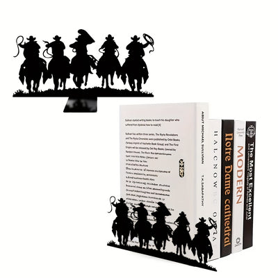 Rustic Western Cowboy Desktop Bookends: Metal Artwork Decoration for Christmas and Halloween