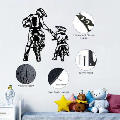 Father and Son Moto Metal Art: A Perfect Christmas Gift for Boy or Father - Unique Home Decor for Bedroom, Living Room, Hallway, or TV Background