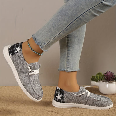 Women's Color Star Pattern Canvas Sneakers, Comfortable and Stylish Low Top Shoes