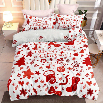 Christmas Wonderland: Festive Duvet Cover Set with Delightful Tree, Gingerbread Man, and Snowflake Print - Includes 1 Duvet Cover and 2 Pillowcases(No Core)