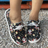 Festive and Fun: Women's Cartoon Santa Claus Print Shoes - Comfortable Lace-Up Low Top Walking Shoes - Fashionable Christmas Shoes