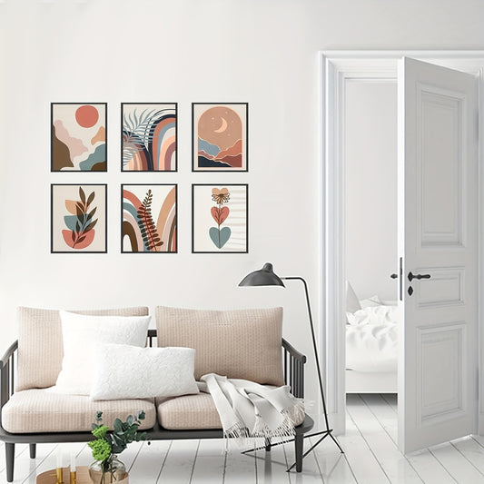 Bring a modern, artistic touch to your living spaces with these Mid-Century Landscape Canvas Posters. Featuring stunning depictions of sun, moon, and rainbow, these posters will add a contemporary flair to your home decor. Elevate your space with these unique and eye-catching posters.