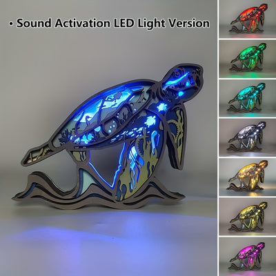 Enchanting Sea Turtle Wooden Art Carving Night Light: A Delightful Gift for Sea Lovers and Home Decor Enthusiasts