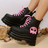 Step Out in Style: Women's Ghost-Face Print Combat Boots – Trendy Platform Boots for a Fashion-Forward Look!