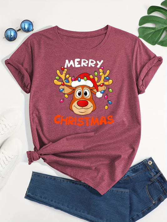 Introducing our Festive Elk Print T-Shirt - the perfect addition to your spring and summer wardrobe. Made from high-quality materials, this stylish and casual top features a festive elk print that is sure to make you stand out. Comfortable and trendy, it's a must-have for any fashion-forward individual.