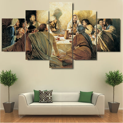 The Divine Masterpiece: 5pcs HD Printed Christ Apostles Last Supper Canvas Wall Art - Exquisite Home Decor Collection