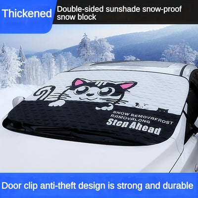 Premium Front Windshield Double-Sided Snow Cover - Protect Your Car Against Snow, Sun, Rain, and Theft - Cartoon Design - Easy Installation - 147x98cm