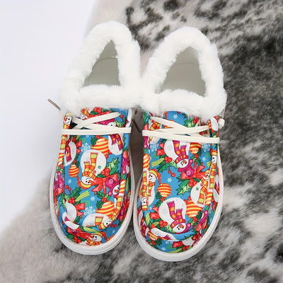 Cozy and Whimsical: Women's Cartoon Snowman Print Shoes for a Festive Winter