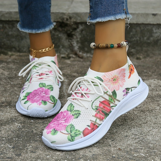 Look stylish in these Floral Elegance Women's Fashion Lace-Up Sneakers. They feature a breathable knitted upper and comfortable cushioning, making them perfect for everyday wear. With their unique flower detailing, these trainers offer the perfect blend of comfort and elegance.