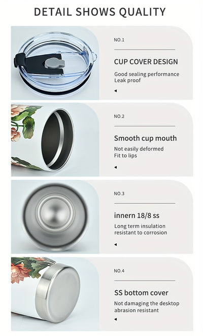 20oz Lotus Stainless Steel Car Cup: Stylish 3D Printing Pattern, Vacuum Insulation, with Straw and Lid