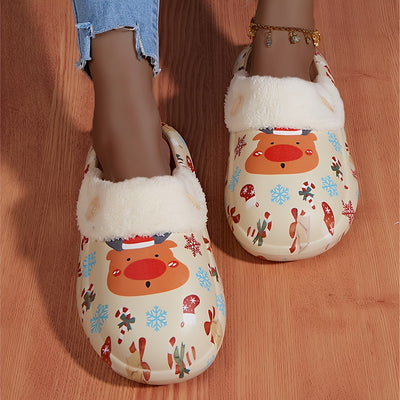 Festive Comfort: Warm Christmas Pattern Slippers – Cozy Slip-On Plush-Lined Shoes for Indoor Bliss