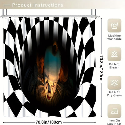 Spooky 3D Clown Shower Curtain Set for Halloween Bathroom Decor