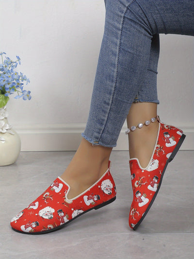 Festive Comfort: Women's Christmas Print Flat Shoes – Lightweight Slip-Ons for Casual Style