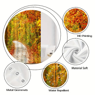 Transform Your Bathroom with a Stunning Forest Scenery: Water-Resistant Shower Curtain with Hooks - Premium Bathroom Decorative Curtain