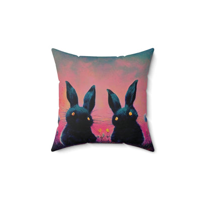 Phuzzy Bunny Under Sunrise, Cute Bunnies Couple, Bunny Lover Pillow Covers, Spun Polyester Square Pillow