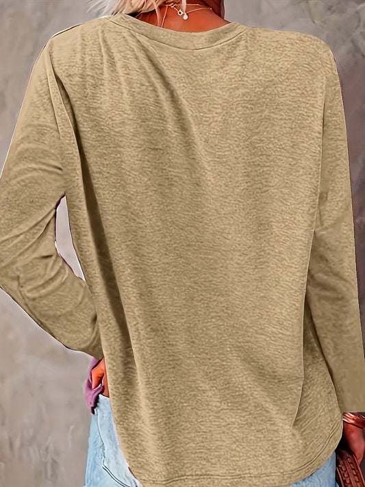 Whimsical Bird and Flower Print Crew Neck T-Shirt: A Perfect Casual Long Sleeve for Spring-Fall