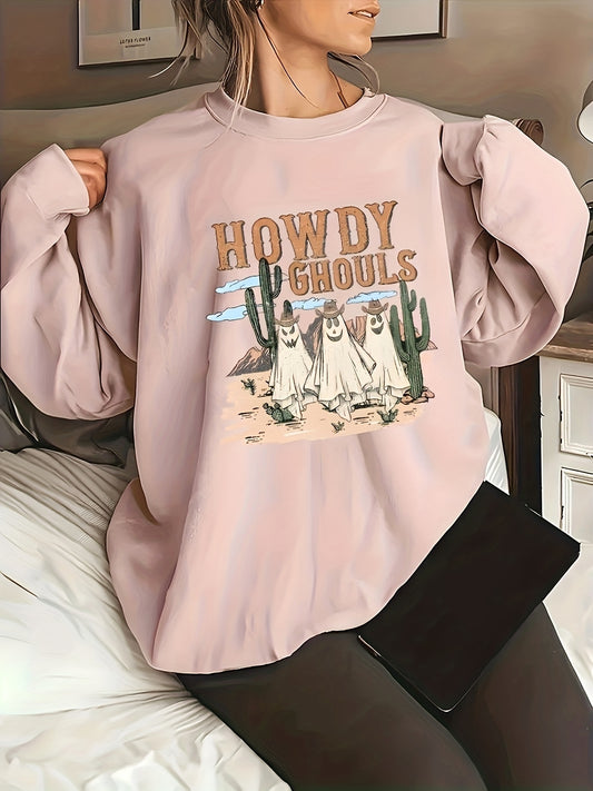 This Ghostly Art Letter Print Plus Size Halloween Sweatshirt will add a spooky but casual touch to your outfit. Crafted from high-quality materials, it's perfect for keeping you warm and comfortable for all of your Halloween festivities. Designed in a classic sweatshirt cut, it will fit effortlessly into your wardrobe.