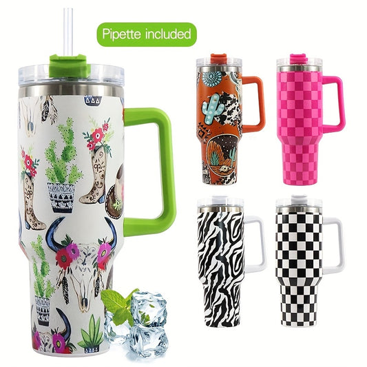This 40oz stainless steel water bottle with a unique cactus design ensures your daily hydration needs are met. Its straw and lid make it perfect for camping trips and car use, while its included beer mug is ideal for adults and children alike.
