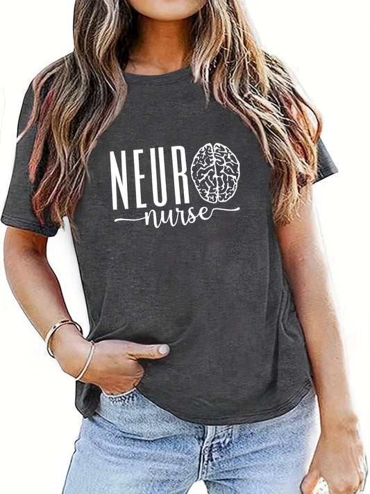 Introducing our Nurse Letter and Brain Print T-Shirt! This casual and trendy addition to your wardrobe features a unique design that showcases your profession while making a statement. Made with quality materials, this t-shirt is perfect for both work and leisure. Elevate your style and show off your passion with our Nurse Letter and Brain Print T-Shirt