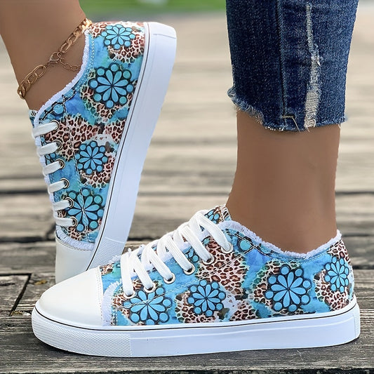 These unique and stylish Women's Flower Power: Canvas Sneakers with Raw Trim - Lace Up Low-Top Skate Shoes provide casual flair and comfort with their lace up design and rugged raw trim. The canvas material ensures durability, while the low-top design offers flexibility and a classic style. Perfect for everyday wear.