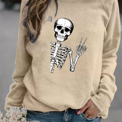 Stylishly Spooky: Halloween Skull Fun Print Sweatshirt - The Perfect Addition to Your Fall Wardrobe!