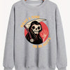 Darkly Stylish: Women's Plus Size Halloween Grim Reaper Sweatshirt with Slogan Print