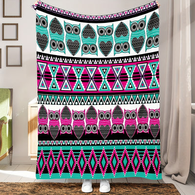 Boho Owl Print Flannel Blanket: Cozy Throw for Travel, Home Decor, and Gifting