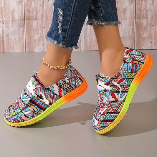 Capture your style with these Women's Canvas Shoes featuring a Colors Geometric Pattern. Crafted with lightweight materials, the shoes are designed for comfort and durability. The low top silhouette and casual lace up style make them perfect for any outdoor activity.