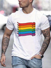 Rainbow Style Cartoon Cats Pattern Print Men's Comfy T-Shirt: Graphic Tee for Men's Summer Outdoor Clothing and Tops