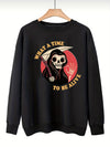 Darkly Stylish: Women's Plus Size Halloween Grim Reaper Sweatshirt with Slogan Print