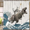 Whimsical Cat Adventure Shower Curtain: Waterproof Fabric Bath Curtain with 12 Hooks for Unique Bathroom Decor