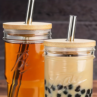 24oz Japanese Style Drinking Glass with Bamboo Lid and Straw - Portable Glass Tumbler for Iced Coffee, Bubble Tea, and Summer Drinks - Perfect for Back to School and Birthday Gifts