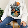 Spooky Chic: Halloween Skull Forest Print Sweatshirt - A Must-Have for Women's Casual Wear