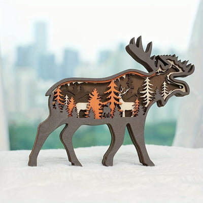 Majestic Moose and Elk 3D Wooden Art Sculpture: A Captivating Holiday Gift and Artistic Night Light for Home Decor