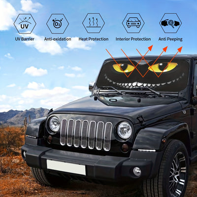 Happy Sun Protection: Foldable Black Cat Eyes Car Windshield Sunshade - Enhance Your Drive!