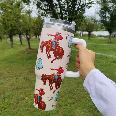 Ultimate Companion: 40oz Mexican Cowboy Aztec Tumbler – Premium Stainless Steel Insulated Water Bottle with Handle – Stay Hydrated on the Go with Portable Drinking Cups - Perfect for Car, Home, Office and Travel – Ideal Summer Drinkware and Birthday Gifts