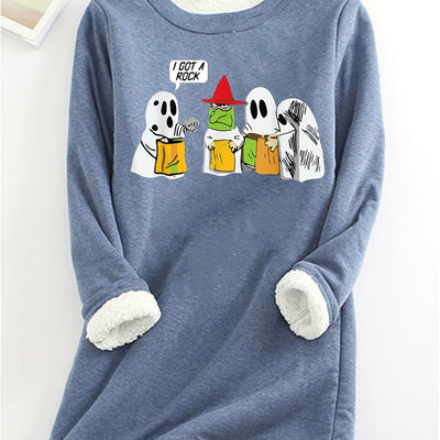 Halloween Ghost Pattern Pullover Sweatshirt: Spooky Style for Women's Casual Wear