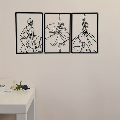 Modern Minimalist Metal Art Wall Decor: Abstract Line Drawing Female Dancers - Elegant and Chic Art Piece for Any Room