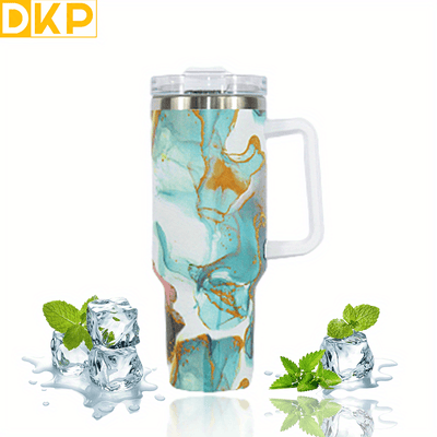 40oz Marble Pattern Tumbler with Straw Lid - Large Capacity Water Bottle for Outdoor Sports, Travel, and Camping - Stainless Steel Car Cup - Perfect Birthday and Father's Day Gift for Men and Women