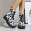 Luxe and Versatile: Women's Leopard Print Lace-Up Platform Ankle Boots – Set New Trends with Style and Comfort