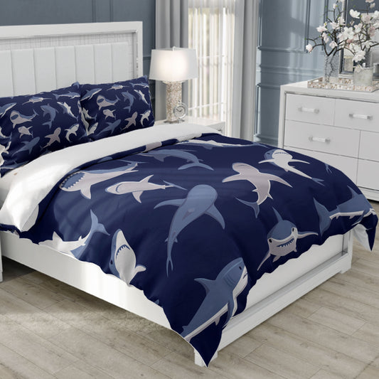 Cartoon Shark Print Duvet Cover Set: Soft and Comfortable, Perfect for the Bedroom or Guest Room