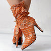 Vibrant Paisley Print Boots: Trendy Lace-Up Stilettos for Women