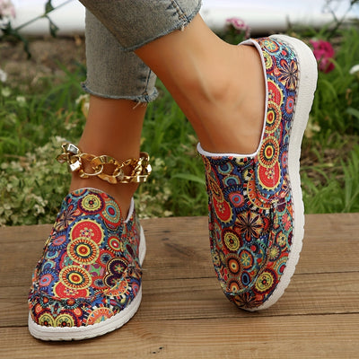 Floral Colors Print Canvas Shoes for Women - Comfortable Low Top Walking Shoes