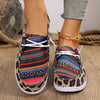 Stylish Leopard & Striped Color Print Canvas Sneakers for Women - Comfortable Lace-Up Low Top Slip-Ons for Walking and Fashion