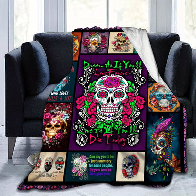 Colorful Skull Floral Print Flannel Blanket: Cozy and Stylish Throw Blanket for Every Occasion