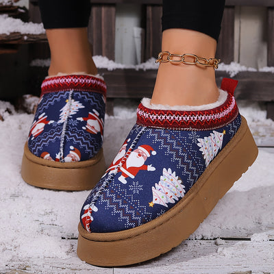 Festive Footwear: Women's Christmas Snow Shoes featuring Santa Claus & Snowflake Patterns - Stylish, Warm, and Cozy